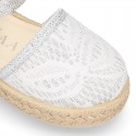 Little Girl Metal Canvas espadrille shoes with LACES design.