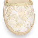 Little Girl Metal Canvas espadrille shoes with LACES design.