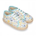 FLOWERS design cotton canvas Kids Bamba style espadrille shoes.