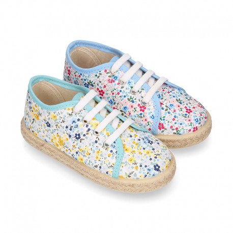 FLOWERS design cotton canvas Kids Bamba style espadrille shoes.