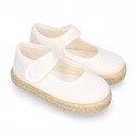 Girl Cotton canvas Mary Jane shoes Espadrille style with hook and loop strap closure.