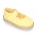 Girl Cotton canvas Mary Jane shoes Espadrille style with hook and loop strap closure.