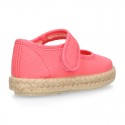 Girl Cotton canvas Mary Jane shoes Espadrille style with hook and loop strap closure.
