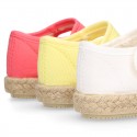 Girl Cotton canvas Mary Jane shoes Espadrille style with hook and loop strap closure.