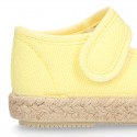 Girl Cotton canvas Mary Jane shoes Espadrille style with hook and loop strap closure.