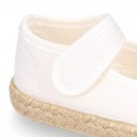 Girl Cotton canvas Mary Jane shoes Espadrille style with hook and loop strap closure.