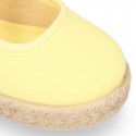 Girl Cotton canvas Mary Jane shoes Espadrille style with hook and loop strap closure.