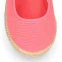 Girl Cotton canvas Mary Jane shoes Espadrille style with hook and loop strap closure.