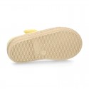 Girl Cotton canvas Mary Jane shoes Espadrille style with hook and loop strap closure.