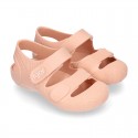 SOLID Colors Kids Jelly shoes with hook and loop strap for the Beach and Pool.