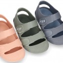 SOLID Colors Kids Jelly shoes with hook and loop strap for the Beach and Pool.