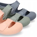 SOLID Colors Kids Jelly shoes with hook and loop strap for the Beach and Pool.