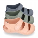 SOLID Colors Kids Jelly shoes with hook and loop strap for the Beach and Pool.