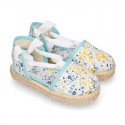 FLOWERS print Cotton Canvas Girl Valenciana style espadrille shoes.