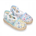 FLOWERS print Cotton Canvas Girl Valenciana style espadrille shoes.