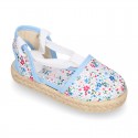 FLOWERS print Cotton Canvas Girl Valenciana style espadrille shoes.