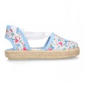 FLOWERS print Cotton Canvas Girl Valenciana style espadrille shoes.