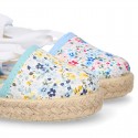 FLOWERS print Cotton Canvas Girl Valenciana style espadrille shoes.
