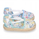 FLOWERS print Cotton Canvas Girl Valenciana style espadrille shoes.