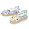 FLOWERS print Cotton Canvas Girl Valenciana style espadrille shoes.