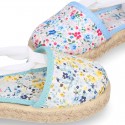 FLOWERS print Cotton Canvas Girl Valenciana style espadrille shoes.