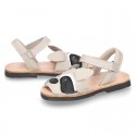 Little RACOON design soft leather Menorquina sandals with hook and loop strap.