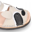 Little RACOON design soft leather Menorquina sandals with hook and loop strap.