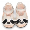 Little RACOON design soft leather Menorquina sandals with hook and loop strap.