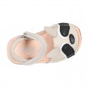 Little RACOON design soft leather Menorquina sandals with hook and loop strap.