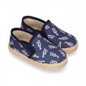 SEAHORSES design Cotton canvas Slip on Espadrille shoes with elastic bands for kids.