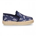 SEAHORSES design Cotton canvas Slip on Espadrille shoes with elastic bands for kids.