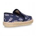 SEAHORSES design Cotton canvas Slip on Espadrille shoes with elastic bands for kids.