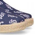 SEAHORSES design Cotton canvas Slip on Espadrille shoes with elastic bands for kids.