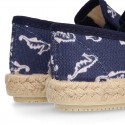 SEAHORSES design Cotton canvas Slip on Espadrille shoes with elastic bands for kids.