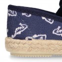 SEAHORSES design Cotton canvas Slip on Espadrille shoes with elastic bands for kids.