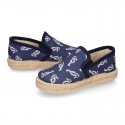 SEAHORSES design Cotton canvas Slip on Espadrille shoes with elastic bands for kids.