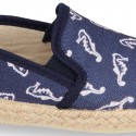 SEAHORSES design Cotton canvas Slip on Espadrille shoes with elastic bands for kids.