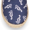 SEAHORSES design Cotton canvas Slip on Espadrille shoes with elastic bands for kids.
