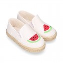 WATERMELON design Cotton canvas Slip on Espadrille shoes with elastic bands for kids.