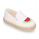 WATERMELON design Cotton canvas Slip on Espadrille shoes with elastic bands for kids.