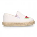 WATERMELON design Cotton canvas Slip on Espadrille shoes with elastic bands for kids.