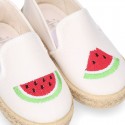 WATERMELON design Cotton canvas Slip on Espadrille shoes with elastic bands for kids.