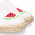 WATERMELON design Cotton canvas Slip on Espadrille shoes with elastic bands for kids.