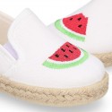 WATERMELON design Cotton canvas Slip on Espadrille shoes with elastic bands for kids.