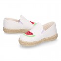 WATERMELON design Cotton canvas Slip on Espadrille shoes with elastic bands for kids.