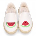 WATERMELON design Cotton canvas Slip on Espadrille shoes with elastic bands for kids.