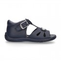 Washable leather kids sandals with open toe cap and buckle fastening with SUPER FLEXIBLE soles.