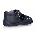 Washable leather kids sandals with open toe cap and buckle fastening with SUPER FLEXIBLE soles.