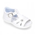 Washable leather kids sandals with open toe cap and buckle fastening with SUPER FLEXIBLE soles.