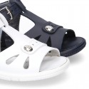 Washable leather kids sandals with open toe cap and buckle fastening with SUPER FLEXIBLE soles.